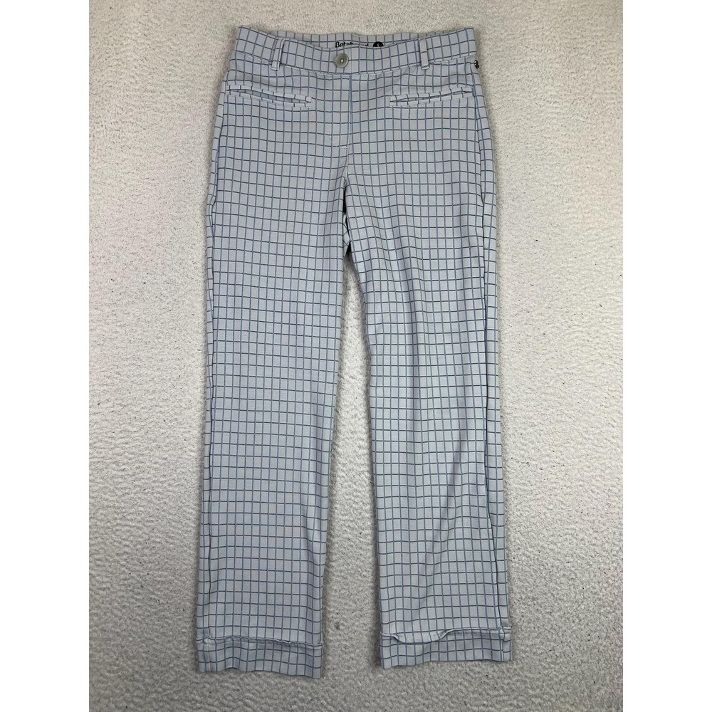 Betabrand White Pants with Blue Grid Check